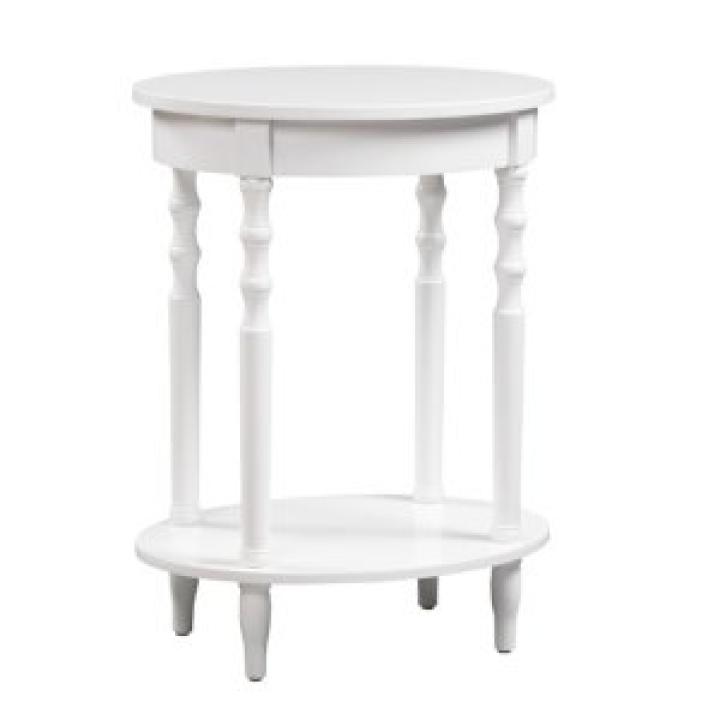 White Spindle Legs Oval Accent Table