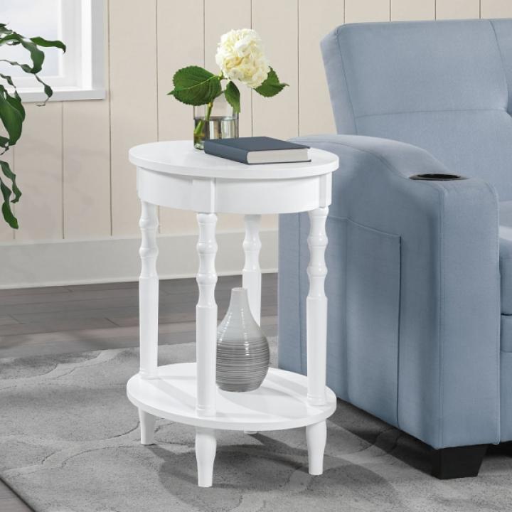 White Spindle Legs Oval Accent Table