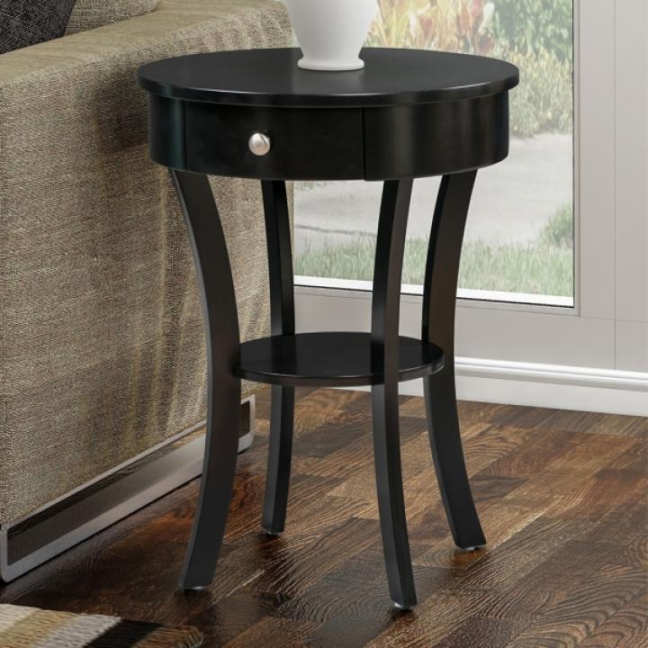 Black Curved Legs Round Drawer Accent Table