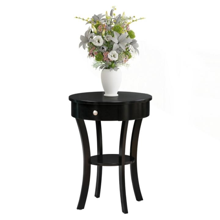 Black Curved Legs Round Drawer Accent Table