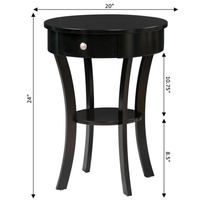 Black Curved Legs Round Drawer Accent Table