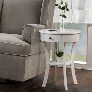White Curved Legs Round Drawer Accent Table