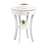 White Curved Legs Round Drawer Accent Table