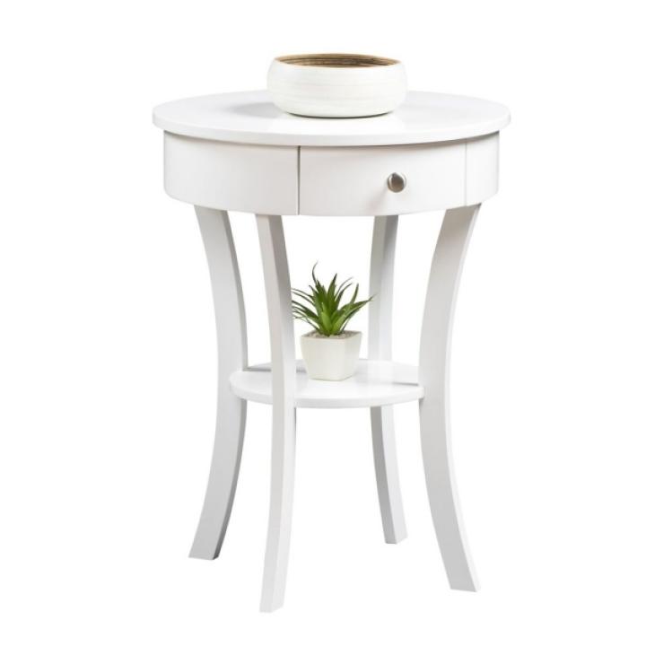 White Curved Legs Round Drawer Accent Table