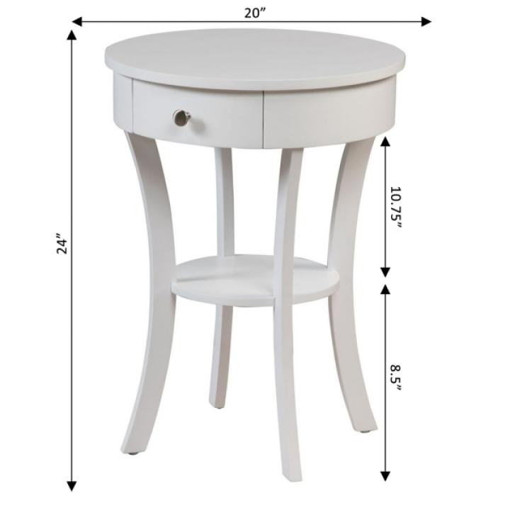 White Curved Legs Round Drawer Accent Table
