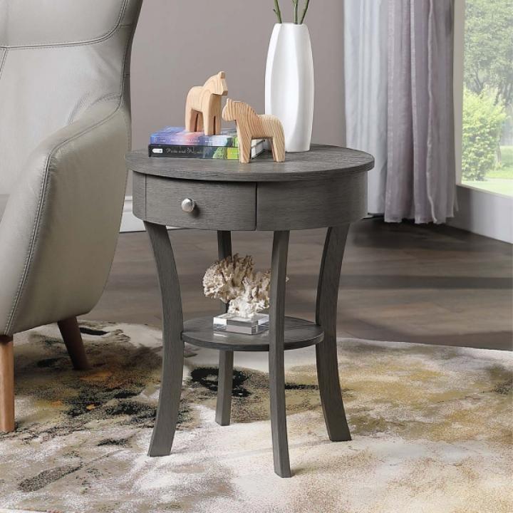 Gray Curved Legs Round Drawer Accent Table