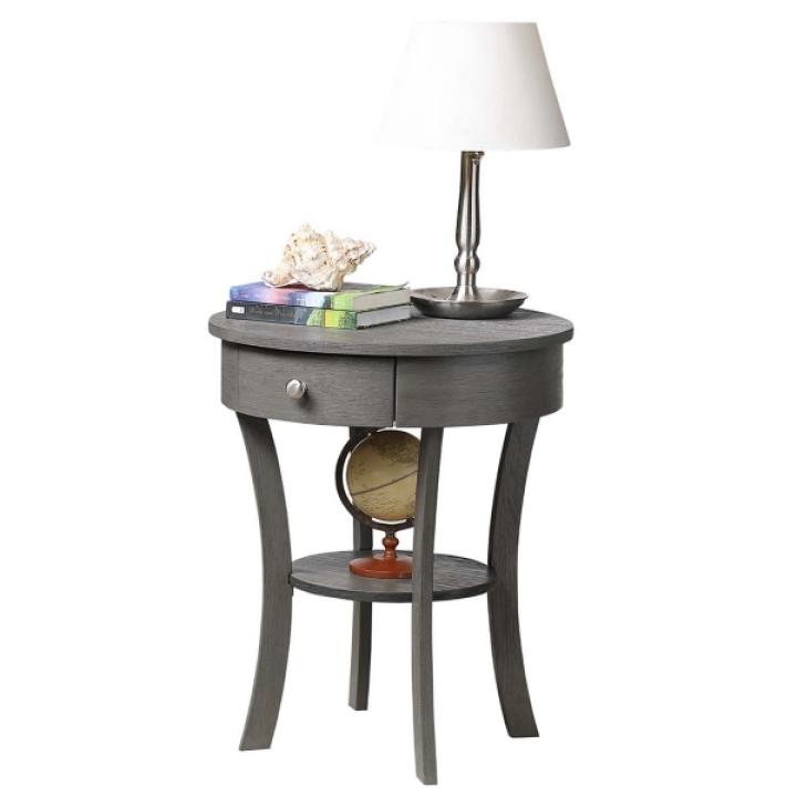 Gray Curved Legs Round Drawer Accent Table