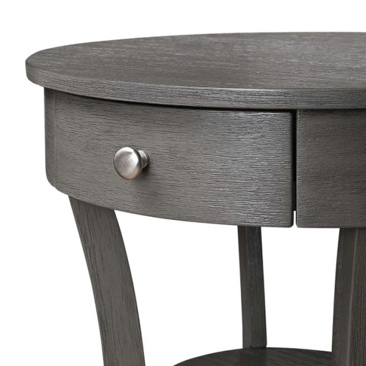 Gray Curved Legs Round Drawer Accent Table