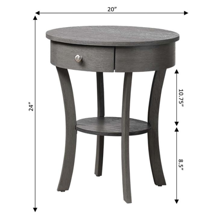 Gray Curved Legs Round Drawer Accent Table