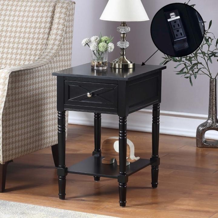 Black Wood Charging Traditional Accent Table