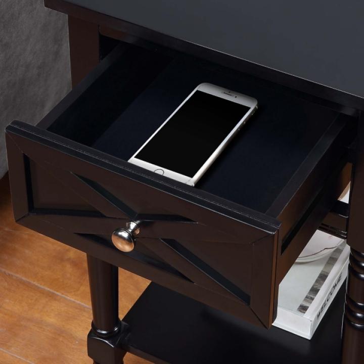 Black Wood Charging Traditional Accent Table