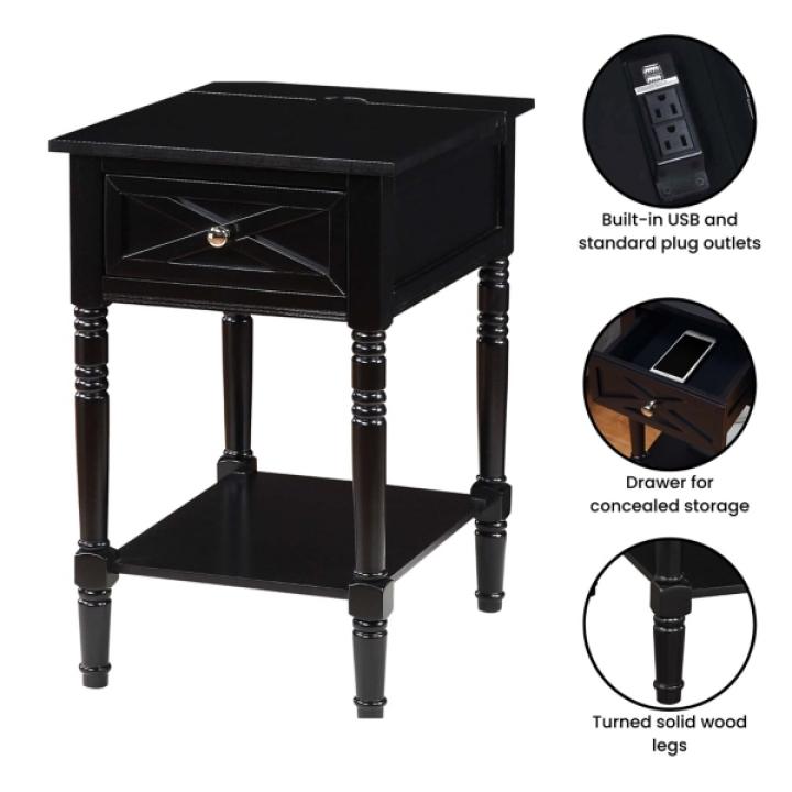 Black Wood Charging Traditional Accent Table