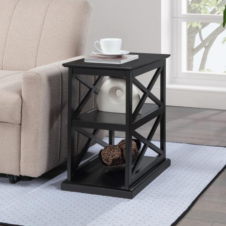 Black Wood Double X Sides Accent Table