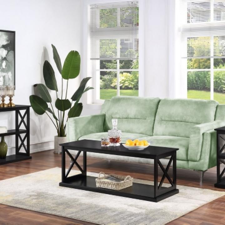 Black Wood Double X Sides Accent Table