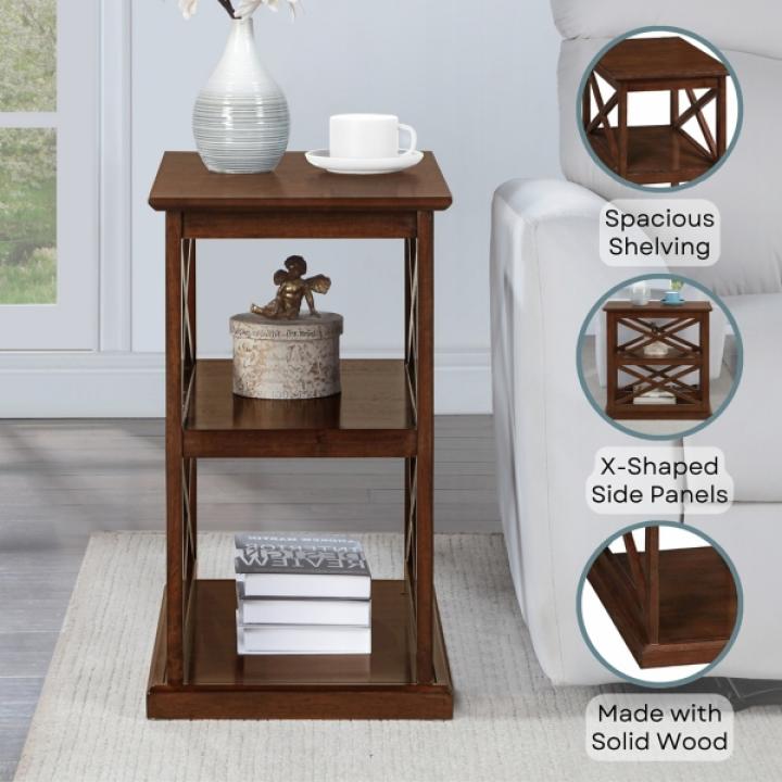 Brown Wood Double X Sides Accent Table