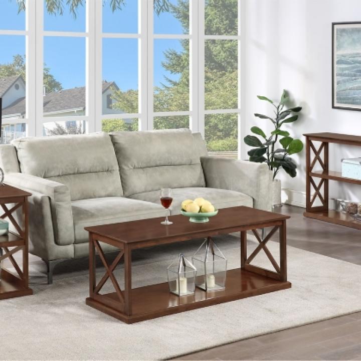 Brown Wood Double X Sides Accent Table