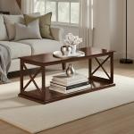 Brown Wood Double X Sides Coffee Table