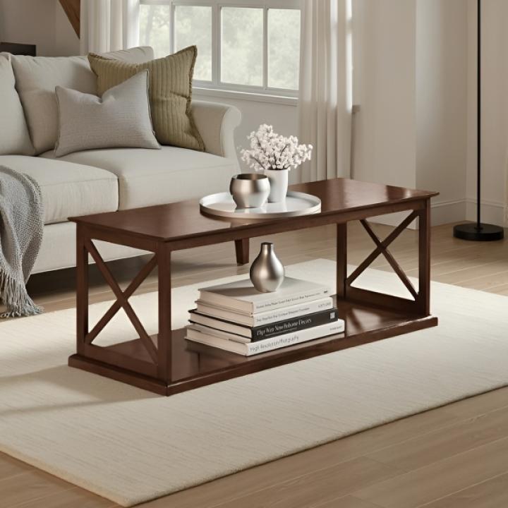 Brown Wood Double X Sides Coffee Table