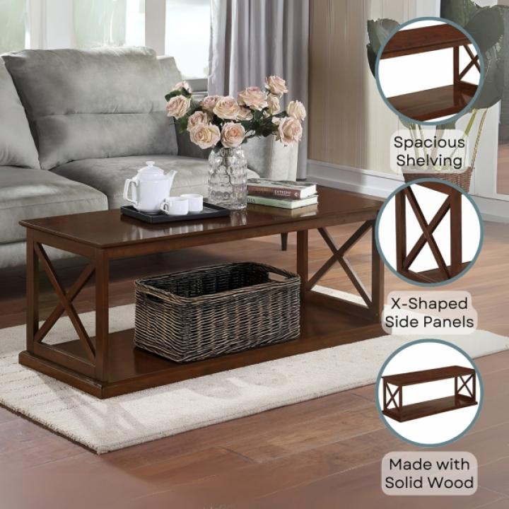 Brown Wood Double X Sides Coffee Table