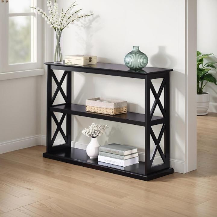 Black Wood Double X Sides Console Table
