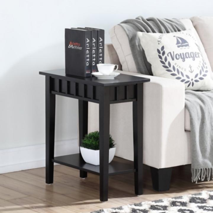Black Wood Slat Accent Table
