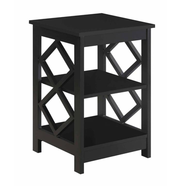 Black Wood Diamond 2-Tier Accent Table