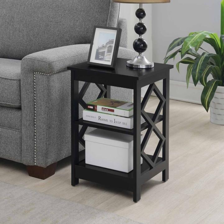 Black Wood Diamond 2-Tier Accent Table