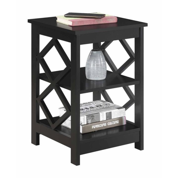 Black Wood Diamond 2-Tier Accent Table