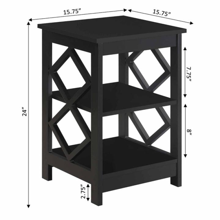 Black Wood Diamond 2-Tier Accent Table