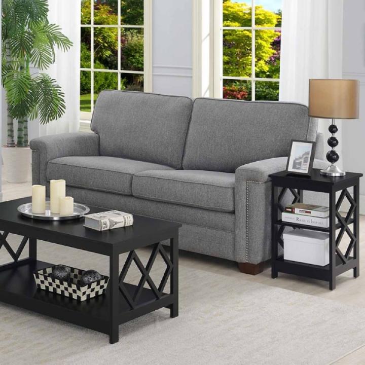 Black Wood Diamond 2-Tier Accent Table