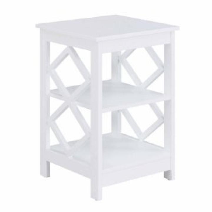 White Wood Diamond 2-Tier Accent Table