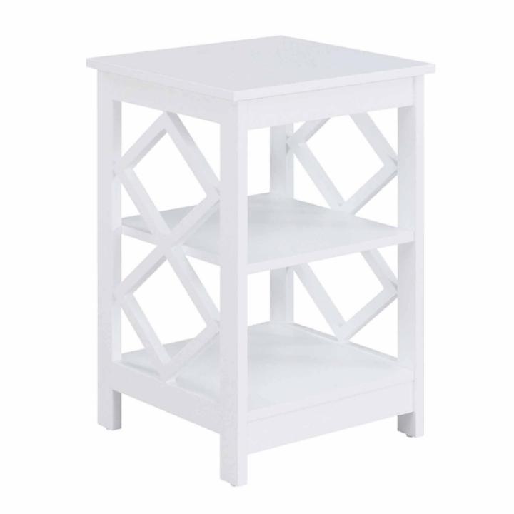 White Wood Diamond 2-Tier Accent Table