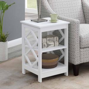 White Wood Diamond 2-Tier Accent Table