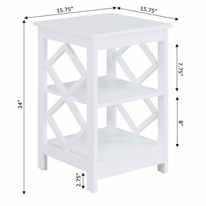 White Wood Diamond 2-Tier Accent Table