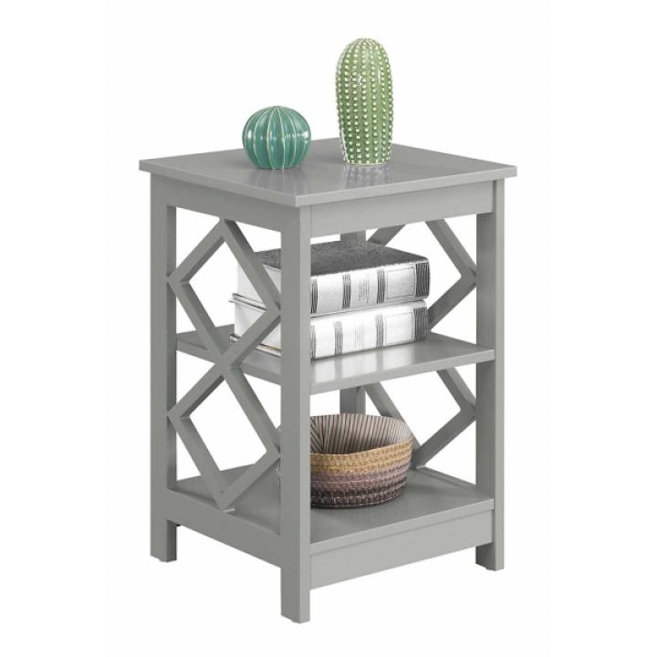 Gray Wood Diamond 2-Tier Accent Table