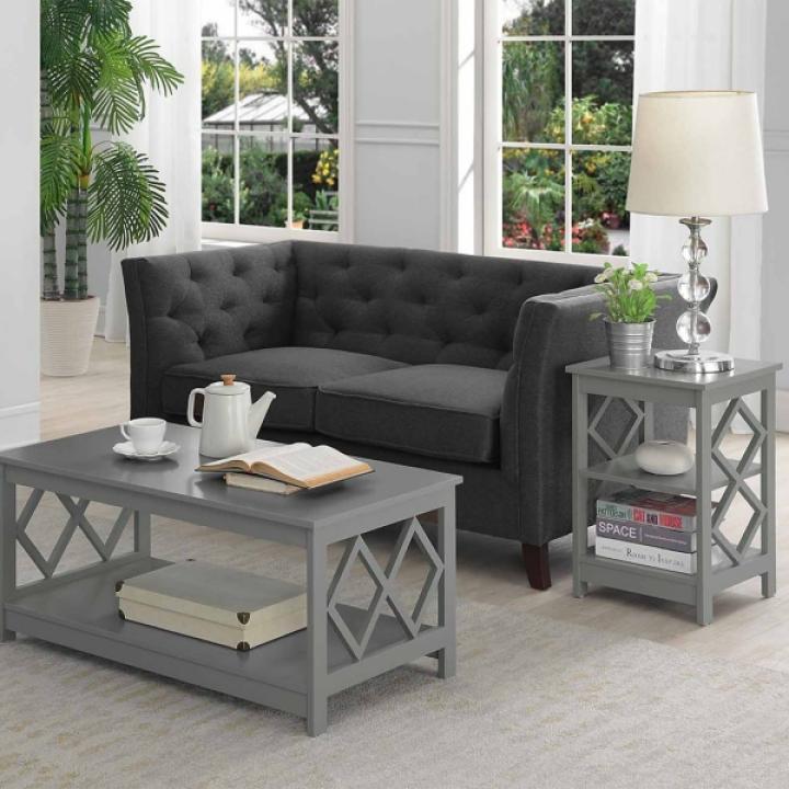Gray Wood Diamond 2-Tier Accent Table