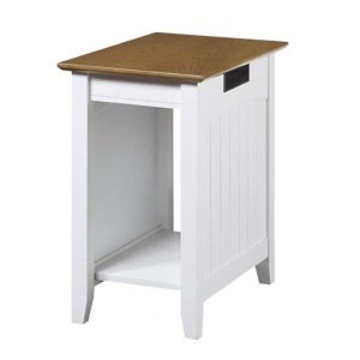 Wood & White Two-Tone Charging Open Accent Table