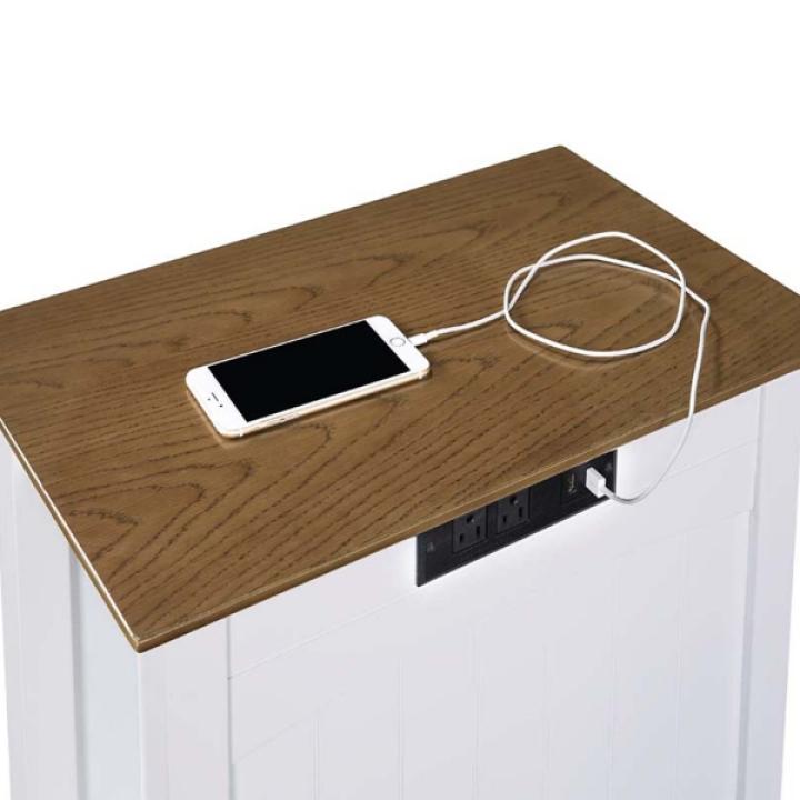 Wood & White Two-Tone Charging Open Accent Table