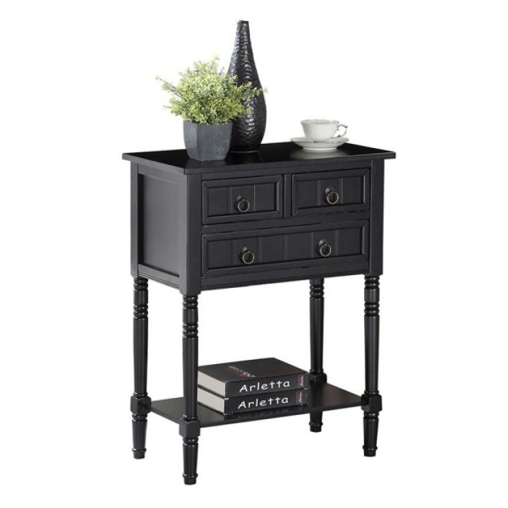 Black 3-Drawer Turned Legs Accent Table