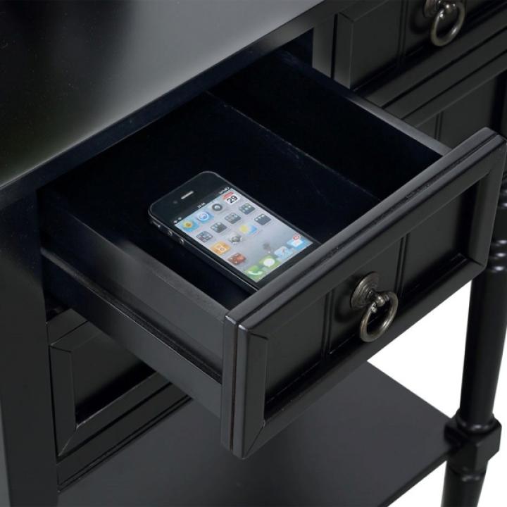 Black 3-Drawer Turned Legs Accent Table