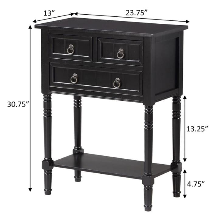 Black 3-Drawer Turned Legs Accent Table