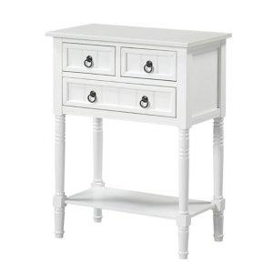 White 3-Drawer Turned Legs Accent Table
