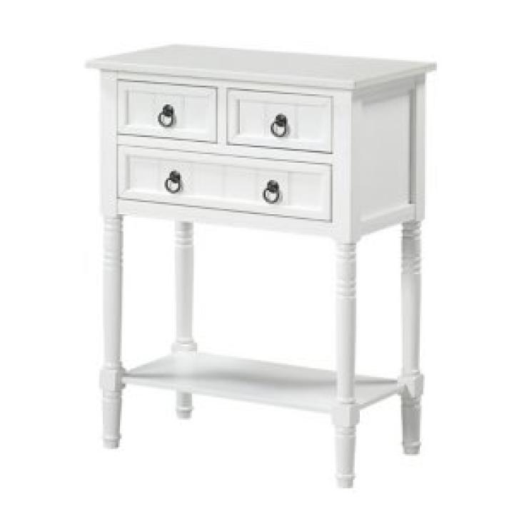 White 3-Drawer Turned Legs Accent Table
