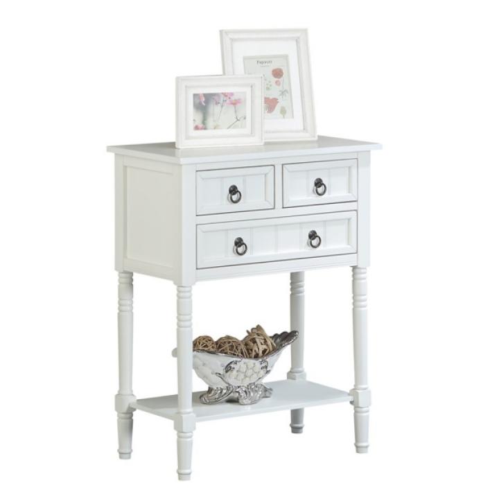 White 3-Drawer Turned Legs Accent Table