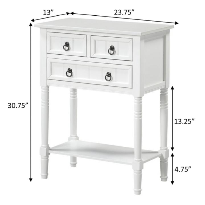 White 3-Drawer Turned Legs Accent Table