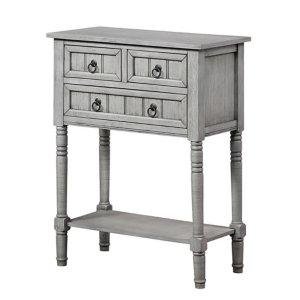 Light Gray 3-Drawer Turned Legs Accent Table