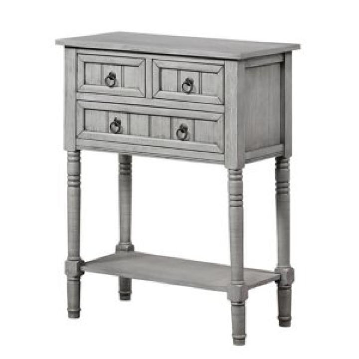Light Gray 3-Drawer Turned Legs Accent Table