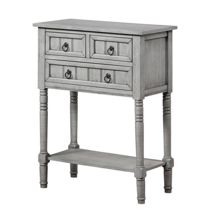 Light Gray 3-Drawer Turned Legs Accent Table