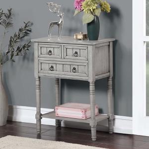 Light Gray 3-Drawer Turned Legs Accent Table