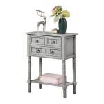 Light Gray 3-Drawer Turned Legs Accent Table